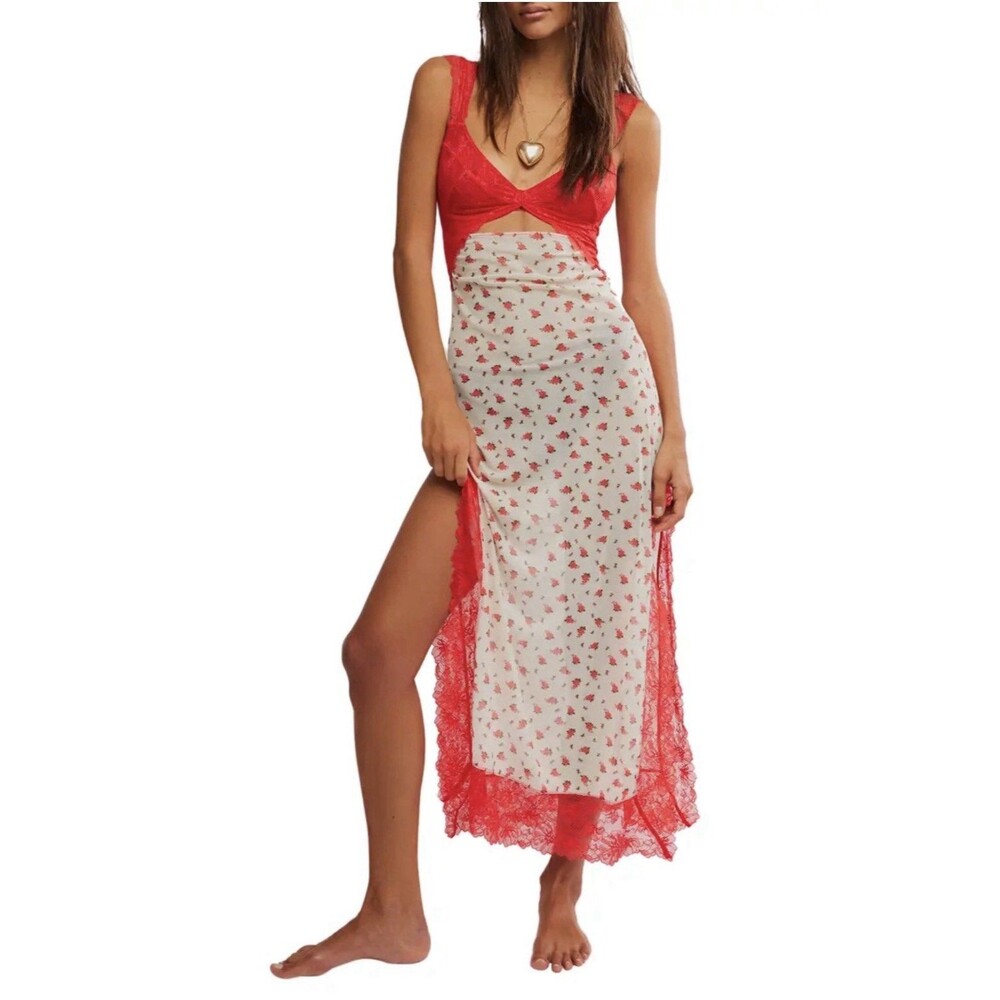 NWT Free People Suddenly Fine Maxi Slip Dress Women’s Small Red - Picture 2 of 8